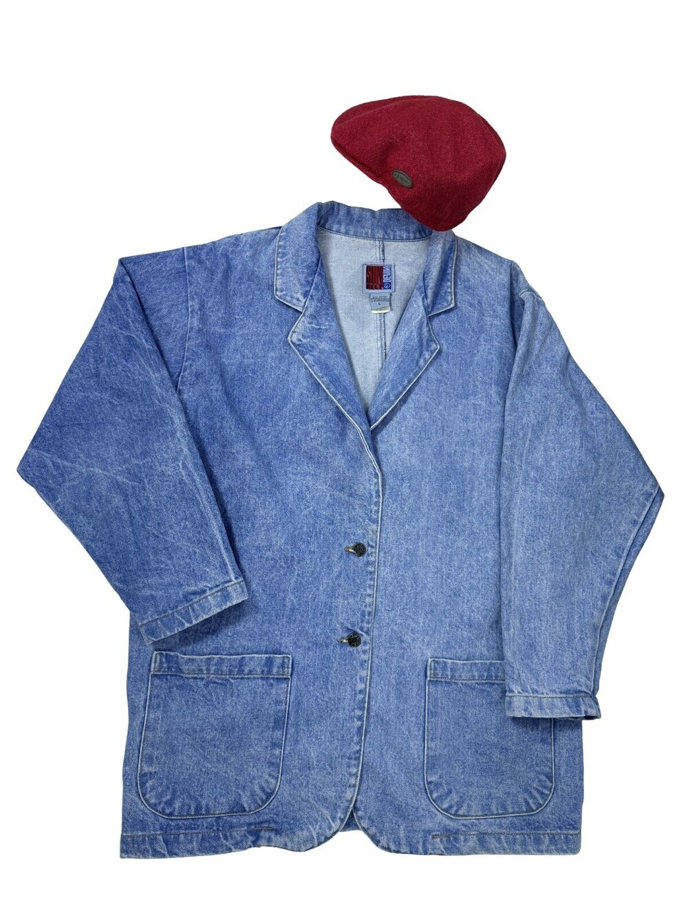Vintage Sun Belt Blues Denim Chore Blazer Jacket L Acid Wash Oversized
